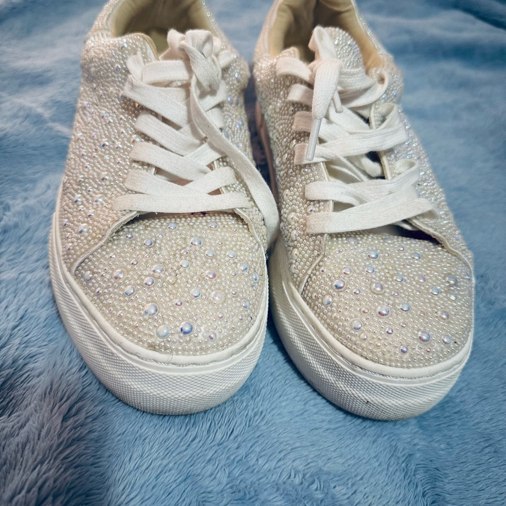 Betsey Johnson Ivory Crystal Embellished Women's Sneakers